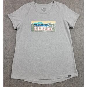 LL Bean Shirt Womens Small Gray Outdoor Mountain Graphic Tee Hiking T-Shirt